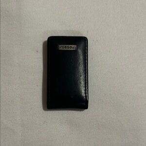 Fossil Black Leather Money Clip with Metal Logo